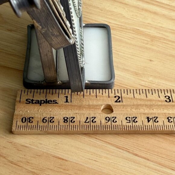 Vtg Stained Glass Angel Harp Halo Iridescent on Base Hand Crafted Jean Richards - Picture 12 of 12